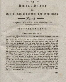 Amts-Blatt der Königlichen Preußischen Regierung zu Königsberg, Mittwoch, 16. November 1814, Nr. 48