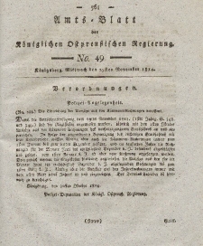 Amts-Blatt der Königlichen Preußischen Regierung zu Königsberg, Mittwoch, 23. November 1814, Nr. 49