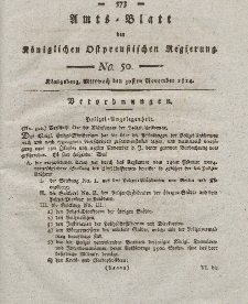 Amts-Blatt der Königlichen Preußischen Regierung zu Königsberg, Mittwoch, 30. November 1814, Nr. 50