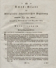 Amts-Blatt der Königlichen Preußischen Regierung zu Königsberg, Mittwoch, 14. Dezember 1814, Nr. 52