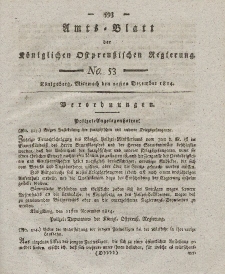 Amts-Blatt der Königlichen Preußischen Regierung zu Königsberg, Mittwoch, 21. Dezember 1814, Nr. 53
