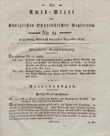 Amts-Blatt der Königlichen Preußischen Regierung zu Königsberg, Mittwoch, 28. Dezember 1814, Nr. 54