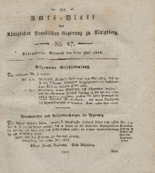 Amts-Blatt der Königlichen Preußischen Regierung zu Königsberg, Mittwoch, 8. Juli 1818, Nr. 27