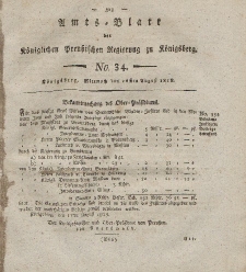 Amts-Blatt der Königlichen Preußischen Regierung zu Königsberg, Mittwoch, 26. August 1818, Nr. 34