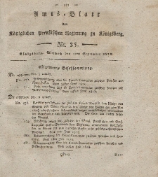 Amts-Blatt der Königlichen Preußischen Regierung zu Königsberg, Mittwoch, 2. September 1818, Nr. 35