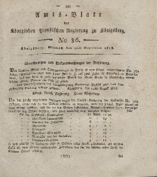 Amts-Blatt der Königlichen Preußischen Regierung zu Königsberg, Mittwoch, 9. September 1818, Nr. 36