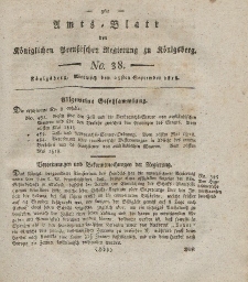 Amts-Blatt der Königlichen Preußischen Regierung zu Königsberg, Mittwoch, 23. September 1818, Nr. 38