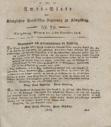 Amts-Blatt der Königlichen Preußischen Regierung zu Königsberg, Mittwoch, 30. September 1818, Nr. 39