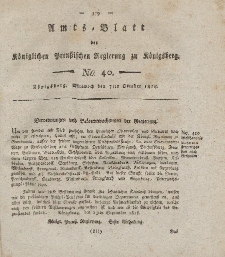 Amts-Blatt der Königlichen Preußischen Regierung zu Königsberg, Mittwoch, 7. Oktober 1818, Nr. 40