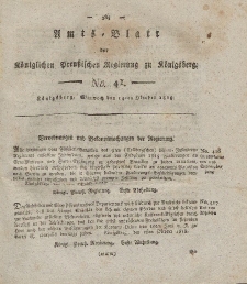 Amts-Blatt der Königlichen Preußischen Regierung zu Königsberg, Mittwoch, 14. Oktober 1818, Nr. 41