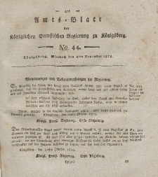 Amts-Blatt der Königlichen Preußischen Regierung zu Königsberg, Mittwoch, 4. November 1818, Nr. 44