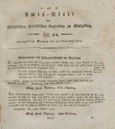 Amts-Blatt der Königlichen Preußischen Regierung zu Königsberg, Mittwoch, 4. November 1818, Nr. 44