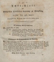 Amts-Blatt der Königlichen Preußischen Regierung zu Königsberg, Mittwoch, 11. November 1818, Nr. 45