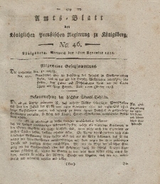 Amts-Blatt der Königlichen Preußischen Regierung zu Königsberg, Mittwoch, 18. November 1818, Nr. 46