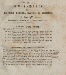 Amts-Blatt der Königlichen Preußischen Regierung zu Königsberg, Mittwoch, 25. November 1818, Nr. 47