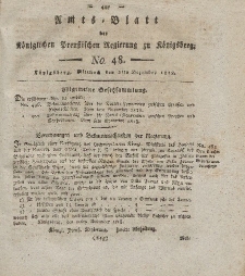 Amts-Blatt der Königlichen Preußischen Regierung zu Königsberg, Mittwoch, 2. Dezember 1818, Nr. 48