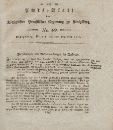 Amts-Blatt der Königlichen Preußischen Regierung zu Königsberg, Mittwoch, 9. Dezember 1818, Nr. 49