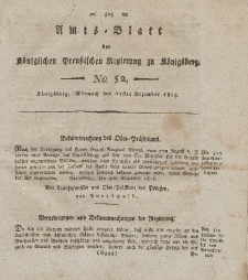 Amts-Blatt der Königlichen Preußischen Regierung zu Königsberg, Mittwoch, 23. Dezember 1818, Nr. 52