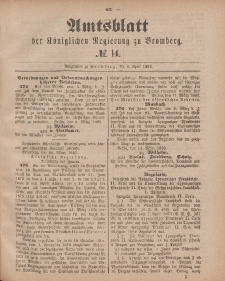 Amtsblatt der Königlichen Preußischen Regierung zu Bromberg, 6. April 1883, Nr. 14