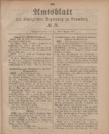 Amtsblatt der Königlichen Preußischen Regierung zu Bromberg, 3. August 1883, Nr. 31