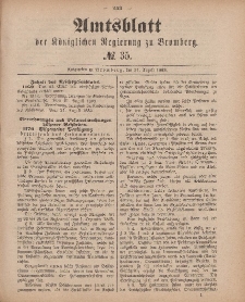 Amtsblatt der Königlichen Preußischen Regierung zu Bromberg, 31. August 1883, Nr. 35