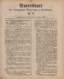 Amtsblatt der Königlichen Preußischen Regierung zu Bromberg, 21. September 1883, Nr. 38