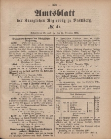 Amtsblatt der Königlichen Preußischen Regierung zu Bromberg, 23. November 1883, Nr. 47