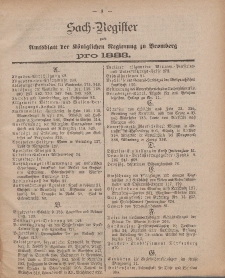 Amtsblatt der Königlichen Preußischen Regierung zu Bromberg, 1883 (Sach-Register)
