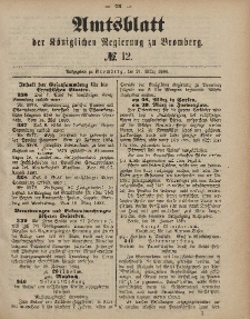 Amtsblatt der Königlichen Preußischen Regierung zu Bromberg, 21. März 1884, Nr. 12