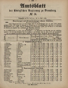 Amtsblatt der Königlichen Preußischen Regierung zu Bromberg, 18. April 1884, Nr. 16