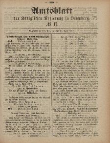 Amtsblatt der Königlichen Preußischen Regierung zu Bromberg, 25. April 1884, Nr. 17