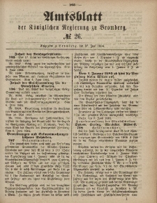 Amtsblatt der Königlichen Preußischen Regierung zu Bromberg, 27. Juni 1884, Nr. 26