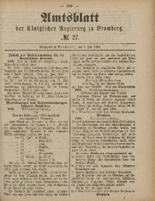 Amtsblatt der Königlichen Preußischen Regierung zu Bromberg, 4. Juli 1884, Nr. 27