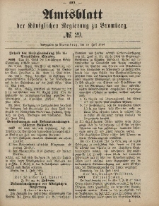 Amtsblatt der Königlichen Preußischen Regierung zu Bromberg, 18. Juli 1884, Nr. 29