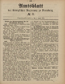 Amtsblatt der Königlichen Preußischen Regierung zu Bromberg, 1. August 1884, Nr. 31