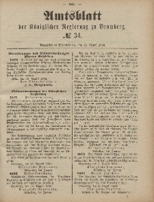 Amtsblatt der Königlichen Preußischen Regierung zu Bromberg, 22. August 1884, Nr. 34