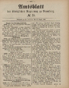 Amtsblatt der Königlichen Preußischen Regierung zu Bromberg, 29. August 1884, Nr. 35