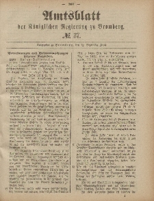 Amtsblatt der Königlichen Preußischen Regierung zu Bromberg, 12. September 1884, Nr. 37