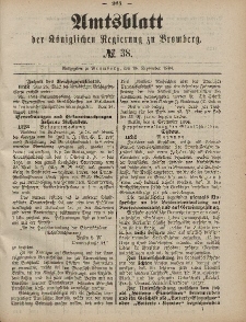 Amtsblatt der Königlichen Preußischen Regierung zu Bromberg, 19. September 1884, Nr. 38