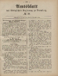 Amtsblatt der Königlichen Preußischen Regierung zu Bromberg, 26. September 1884, Nr. 39