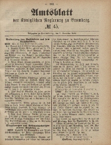 Amtsblatt der Königlichen Preußischen Regierung zu Bromberg, 7. November 1884, Nr. 45