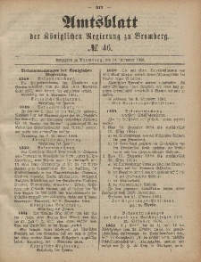 Amtsblatt der Königlichen Preußischen Regierung zu Bromberg, 14. November 1884, Nr. 46