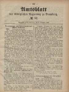 Amtsblatt der Königlichen Preußischen Regierung zu Bromberg, 27. Dezember 1884, Nr. 52