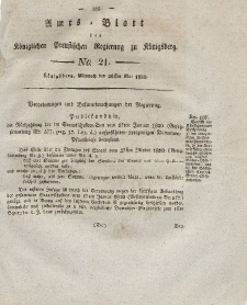 Amts-Blatt der Königlichen Preußischen Regierung zu Königsberg, Mittwoch, 26. Mai 1830, Nr. 21