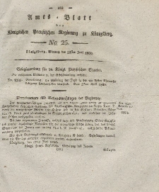 Amts-Blatt der Königlichen Preußischen Regierung zu Königsberg, Mittwoch, 23. Juni 1830, Nr. 25