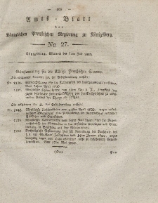 Amts-Blatt der Königlichen Preußischen Regierung zu Königsberg, Mittwoch, 7. Juli 1830, Nr. 27