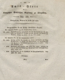 Amts-Blatt der Königlichen Preußischen Regierung zu Königsberg, Mittwoch, 21. Juli 1830, Nr. 29