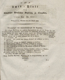 Amts-Blatt der Königlichen Preußischen Regierung zu Königsberg, Mittwoch, 4. August 1830, Nr. 31