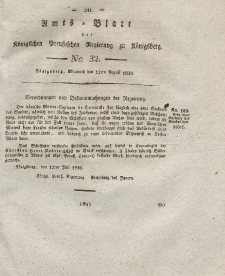 Amts-Blatt der Königlichen Preußischen Regierung zu Königsberg, Mittwoch, 11. August 1830, Nr. 32