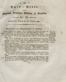 Amts-Blatt der Königlichen Preußischen Regierung zu Königsberg, Mittwoch, 1. September 1830, Nr. 35
